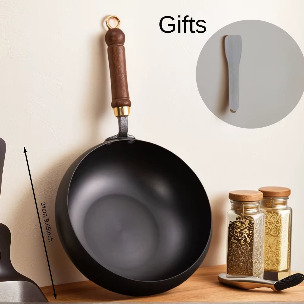 Ceramic Iron Pot Zhangqiu Large Belly Pot0Coated Traditional Handmade Iron Wok Home Cooking Pot Non-Stick Pan