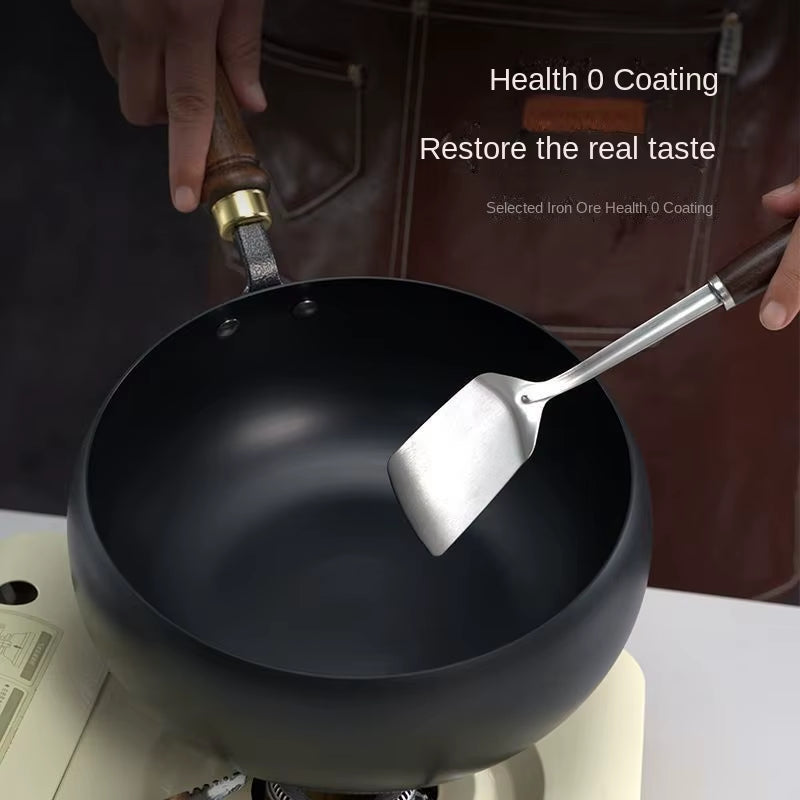 Ceramic Iron Pot Zhangqiu Large Belly Pot0Coated Traditional Handmade Iron Wok Home Cooking Pot Non-Stick Pan