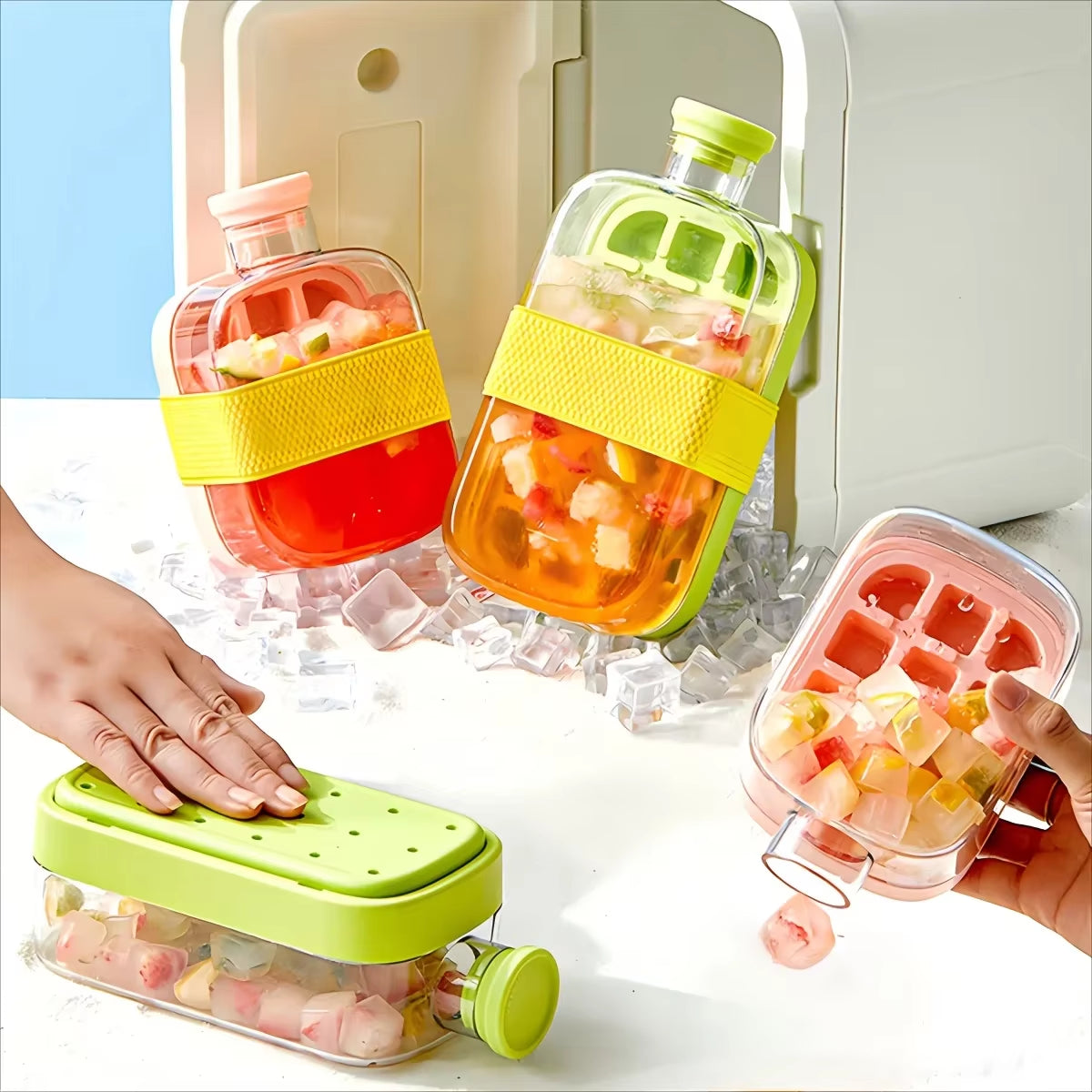 Ice Cube Mold Tray Press Ice Bottle Cup Kettle with Straw Whiskey Ice Cream Water Bottle Ice Cube Maker Easy Press to Release