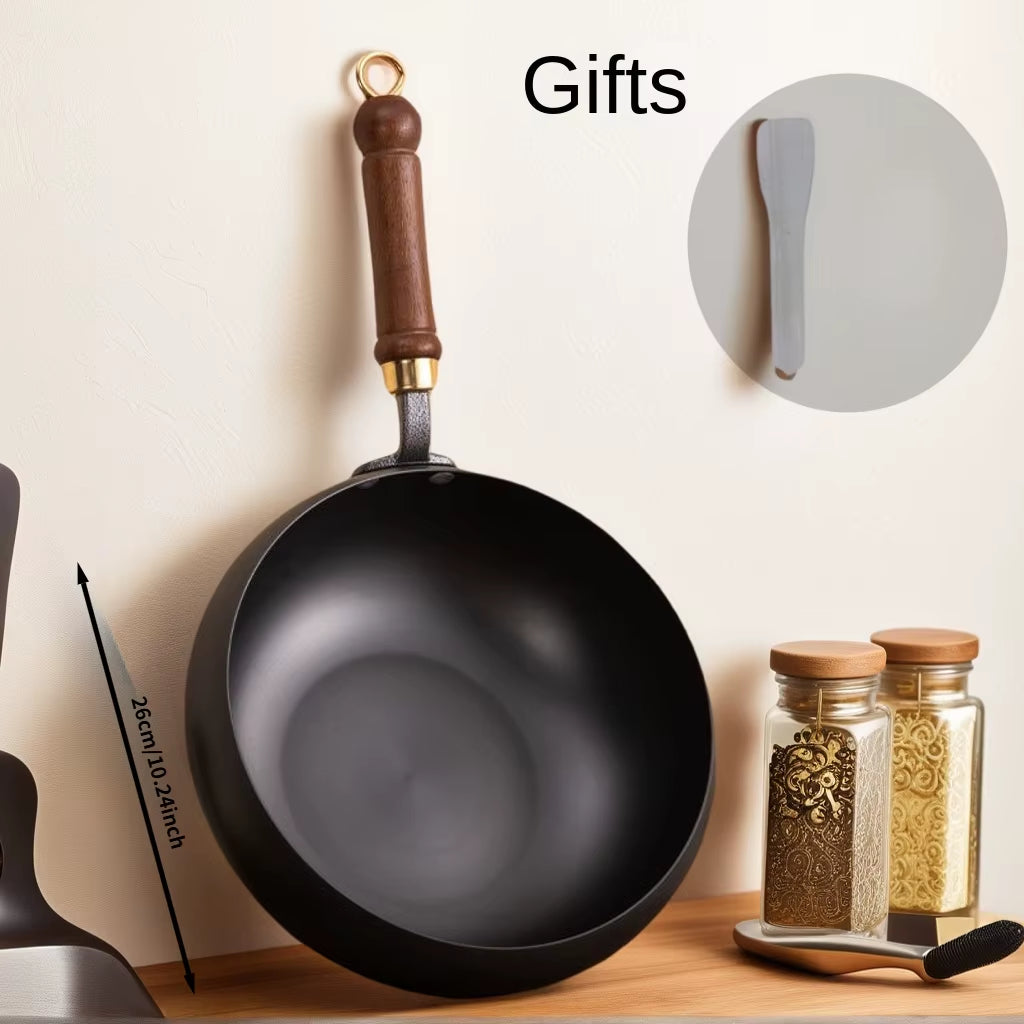 Ceramic Iron Pot Zhangqiu Large Belly Pot0Coated Traditional Handmade Iron Wok Home Cooking Pot Non-Stick Pan