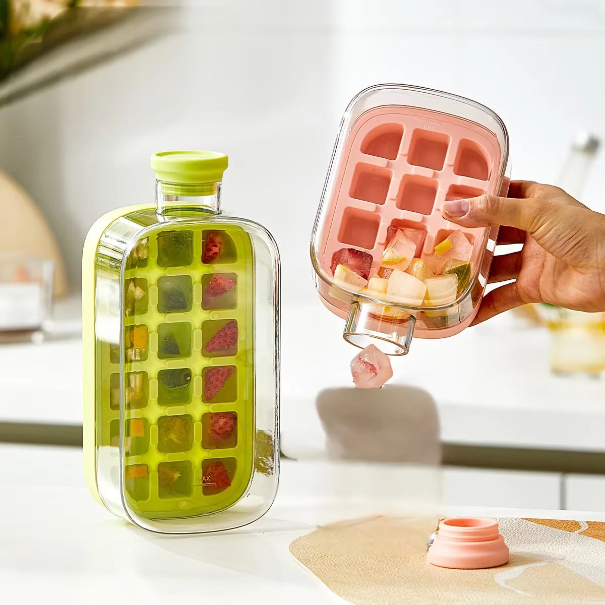 Ice Cube Mold Tray Press Ice Bottle Cup Kettle with Straw Whiskey Ice Cream Water Bottle Ice Cube Maker Easy Press to Release