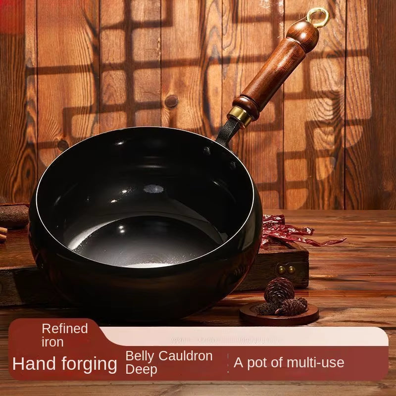 Ceramic Iron Pot Zhangqiu Large Belly Pot0Coated Traditional Handmade Iron Wok Home Cooking Pot Non-Stick Pan