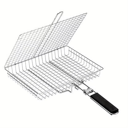 Grill Basket Stainless Steel Folding Grilling Baskets Outdoor Camping BBQ Rack Vegetable Steak Tool for Picnic Party Barbecue
