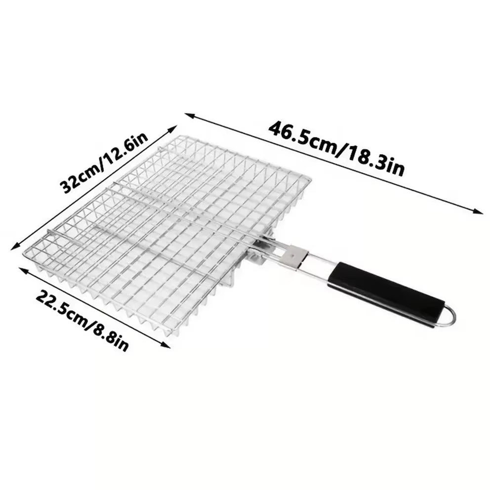 Grill Basket Stainless Steel Folding Grilling Baskets Outdoor Camping BBQ Rack Vegetable Steak Tool for Picnic Party Barbecue