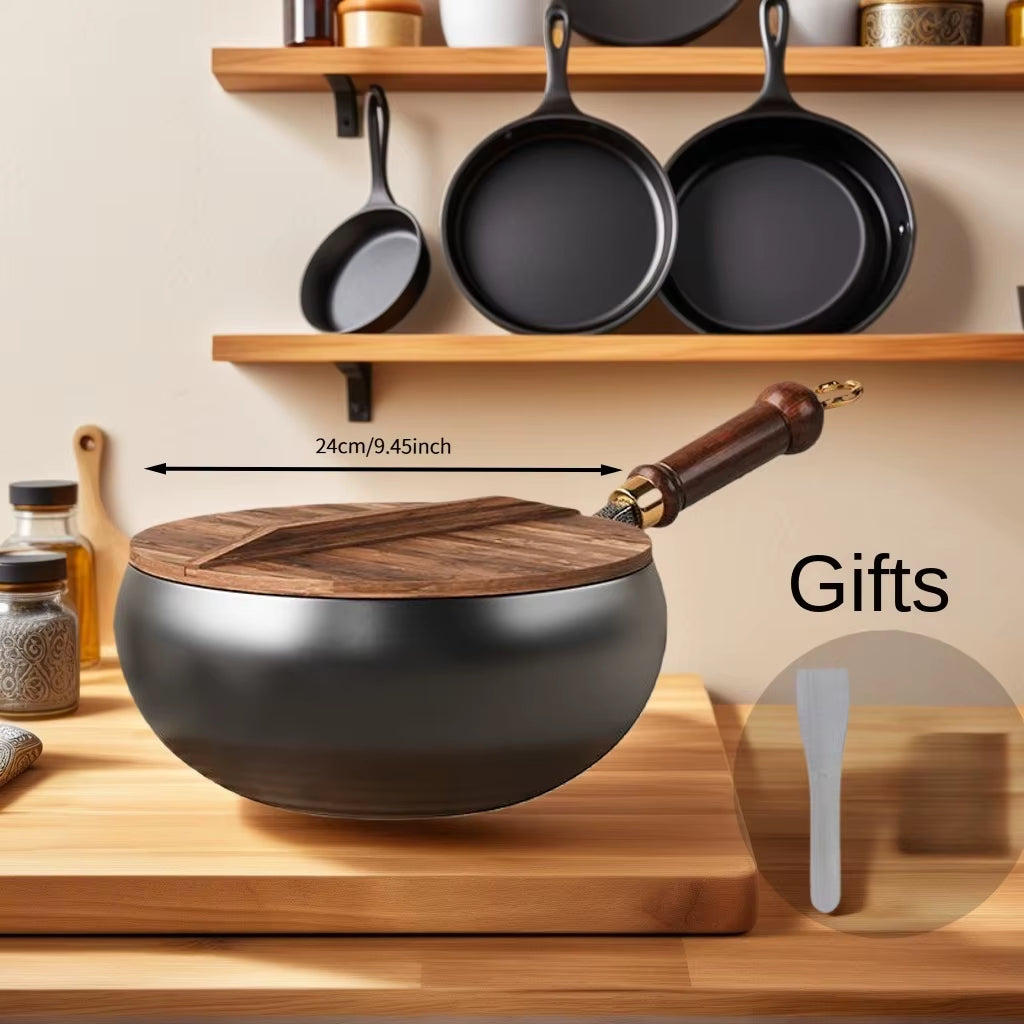 Ceramic Iron Pot Zhangqiu Large Belly Pot0Coated Traditional Handmade Iron Wok Home Cooking Pot Non-Stick Pan