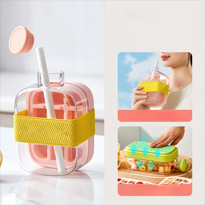 Ice Cube Mold Tray Press Ice Bottle Cup Kettle with Straw Whiskey Ice Cream Water Bottle Ice Cube Maker Easy Press to Release