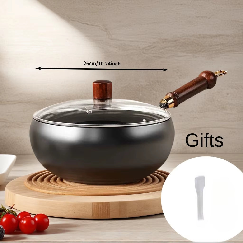 Ceramic Iron Pot Zhangqiu Large Belly Pot0Coated Traditional Handmade Iron Wok Home Cooking Pot Non-Stick Pan